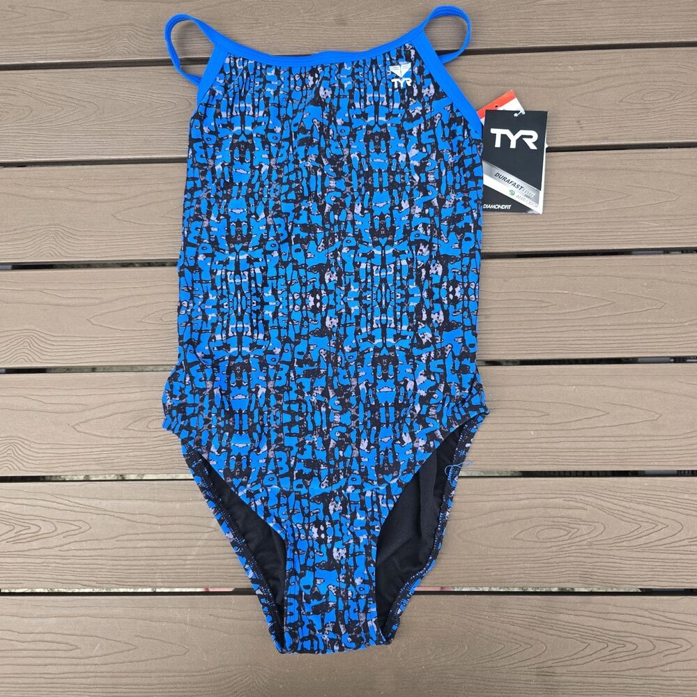 TYR Women's Durafast Elite Blue Petra Diamondfit One Piece Swimsuit Size 34 New